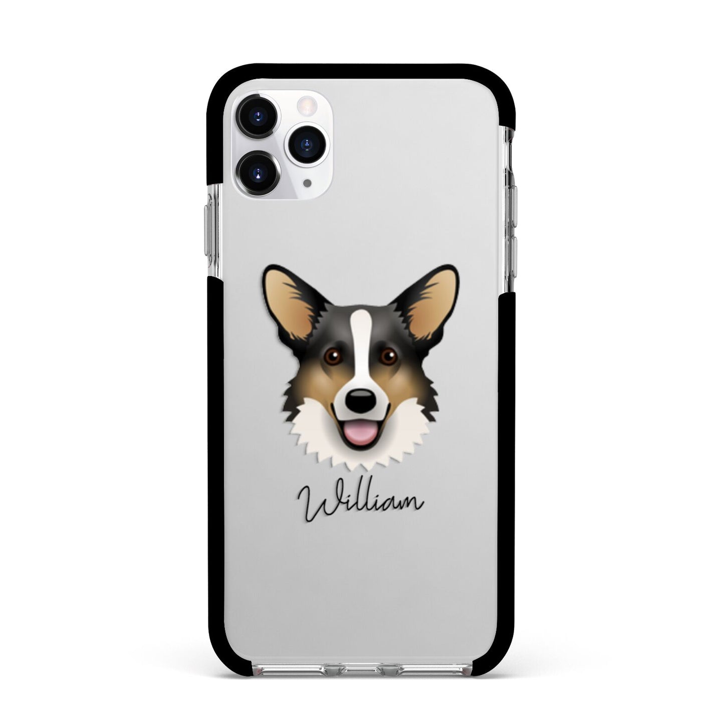 Cardigan Welsh Corgi Personalised Apple iPhone 11 Pro Max in Silver with Black Impact Case