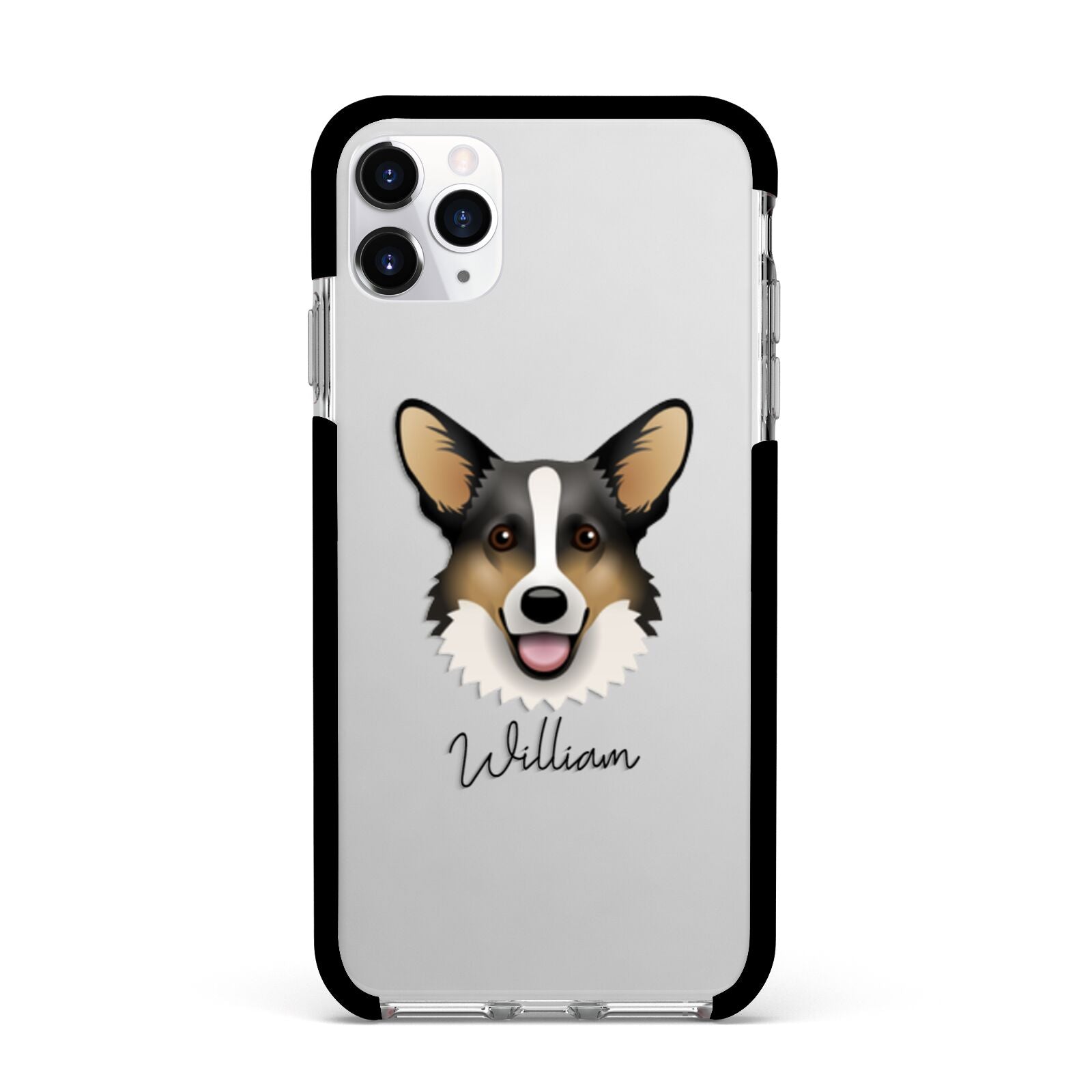 Cardigan Welsh Corgi Personalised Apple iPhone 11 Pro Max in Silver with Black Impact Case