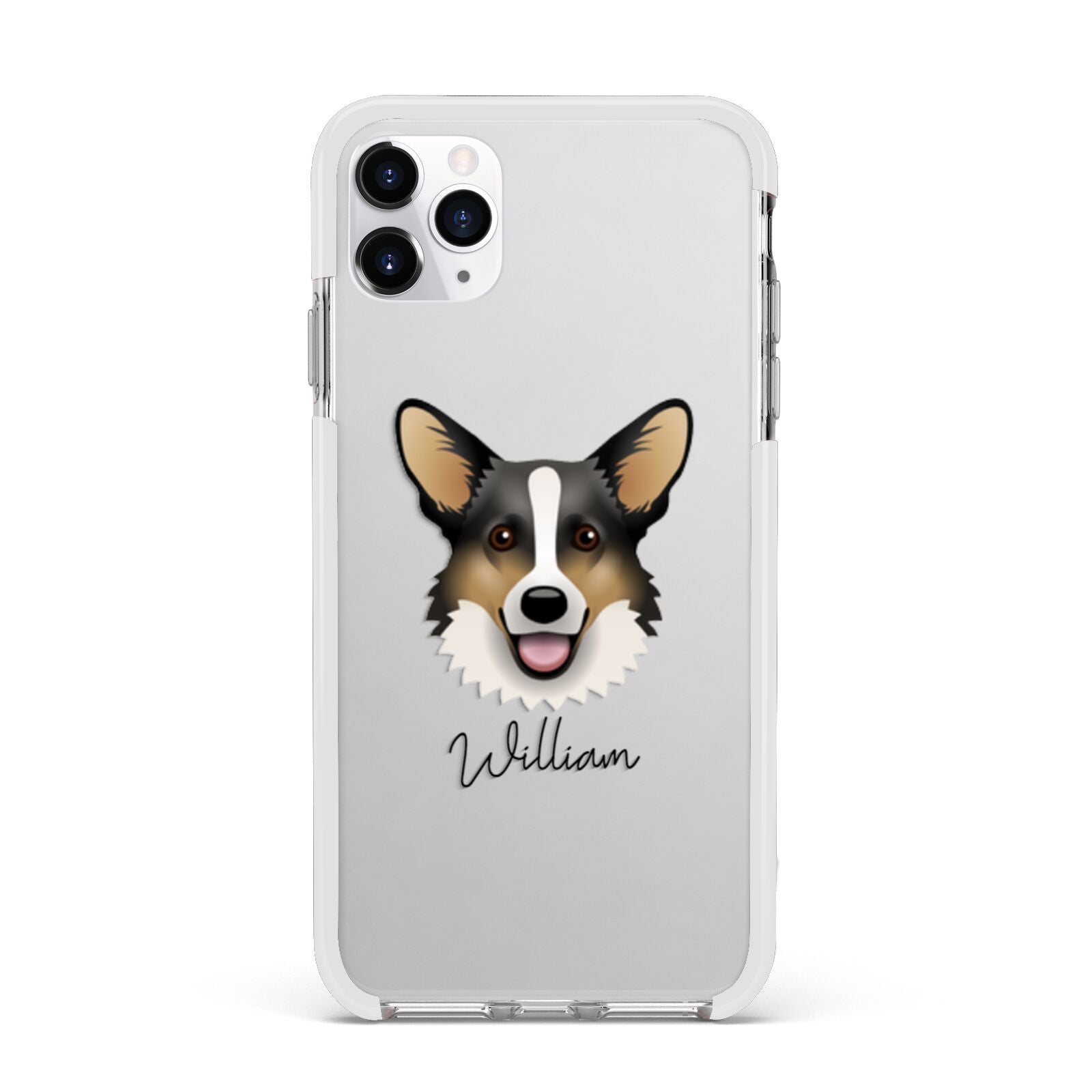 Cardigan Welsh Corgi Personalised Apple iPhone 11 Pro Max in Silver with White Impact Case