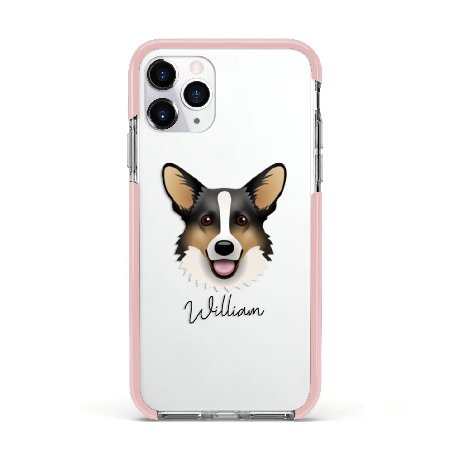 Cardigan Welsh Corgi Personalised Apple iPhone 11 Pro in Silver with Pink Impact Case