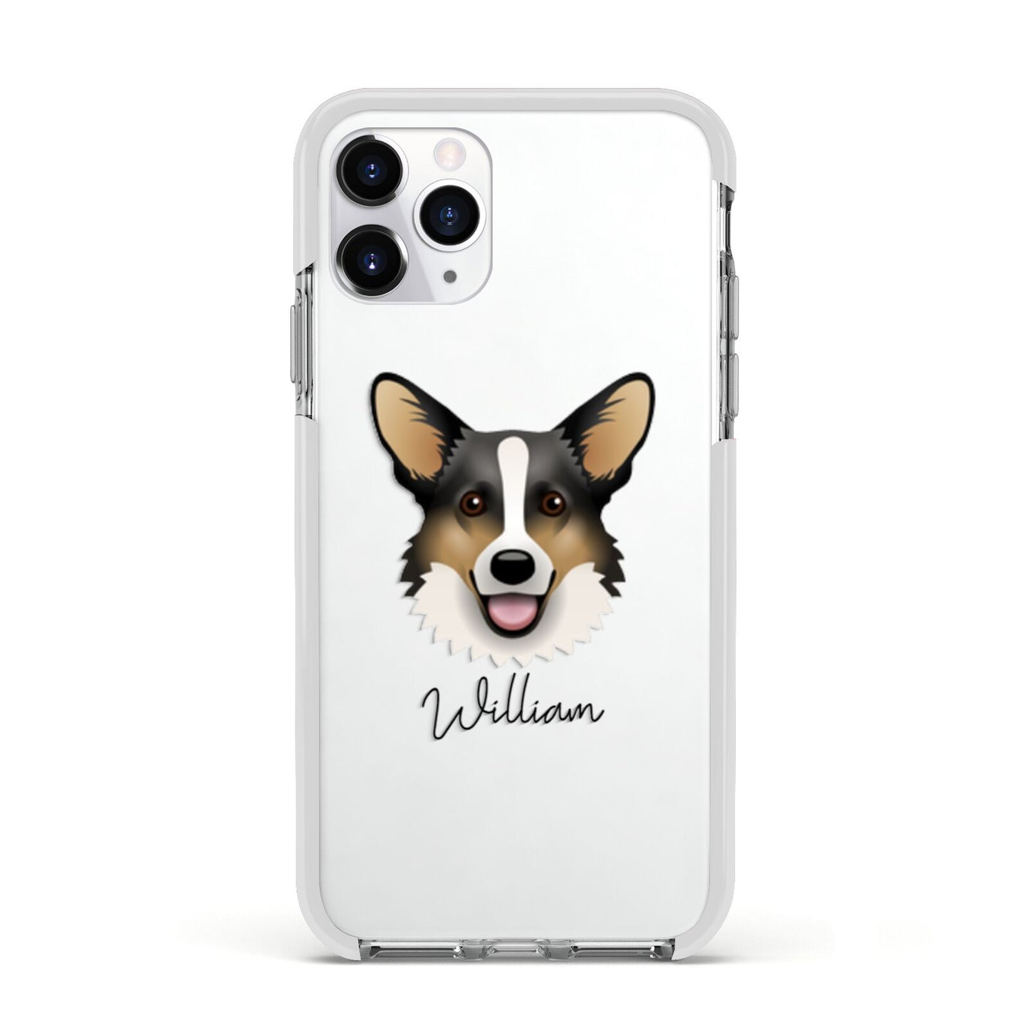 Cardigan Welsh Corgi Personalised Apple iPhone 11 Pro in Silver with White Impact Case
