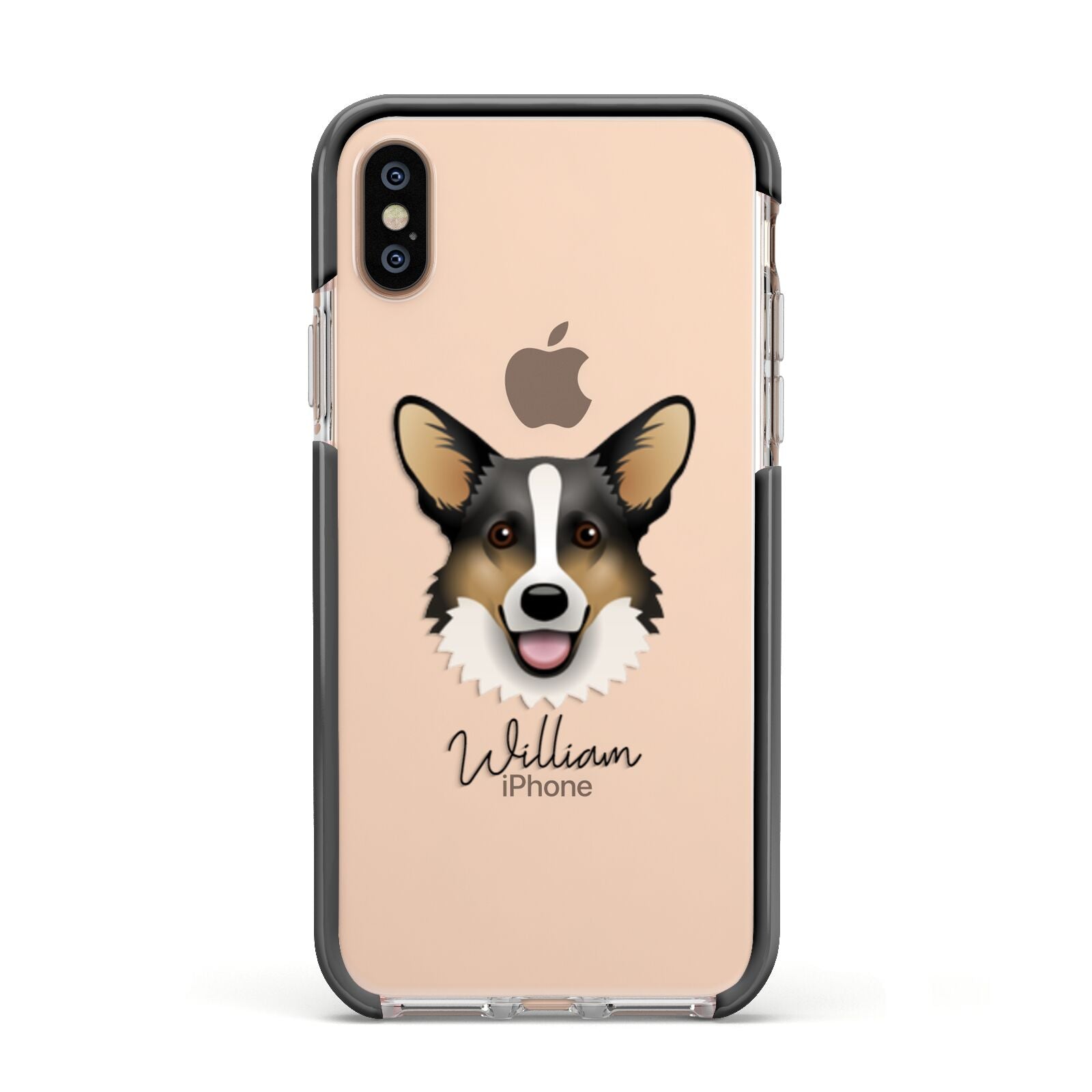 Cardigan Welsh Corgi Personalised Apple iPhone Xs Impact Case Black Edge on Gold Phone