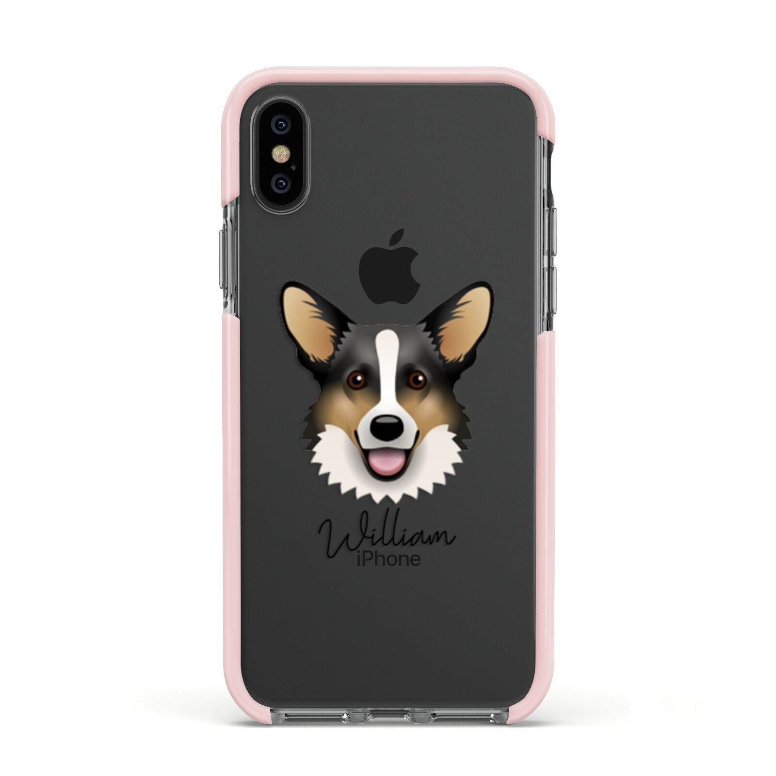 Cardigan Welsh Corgi Personalised Apple iPhone Xs Impact Case Pink Edge on Black Phone