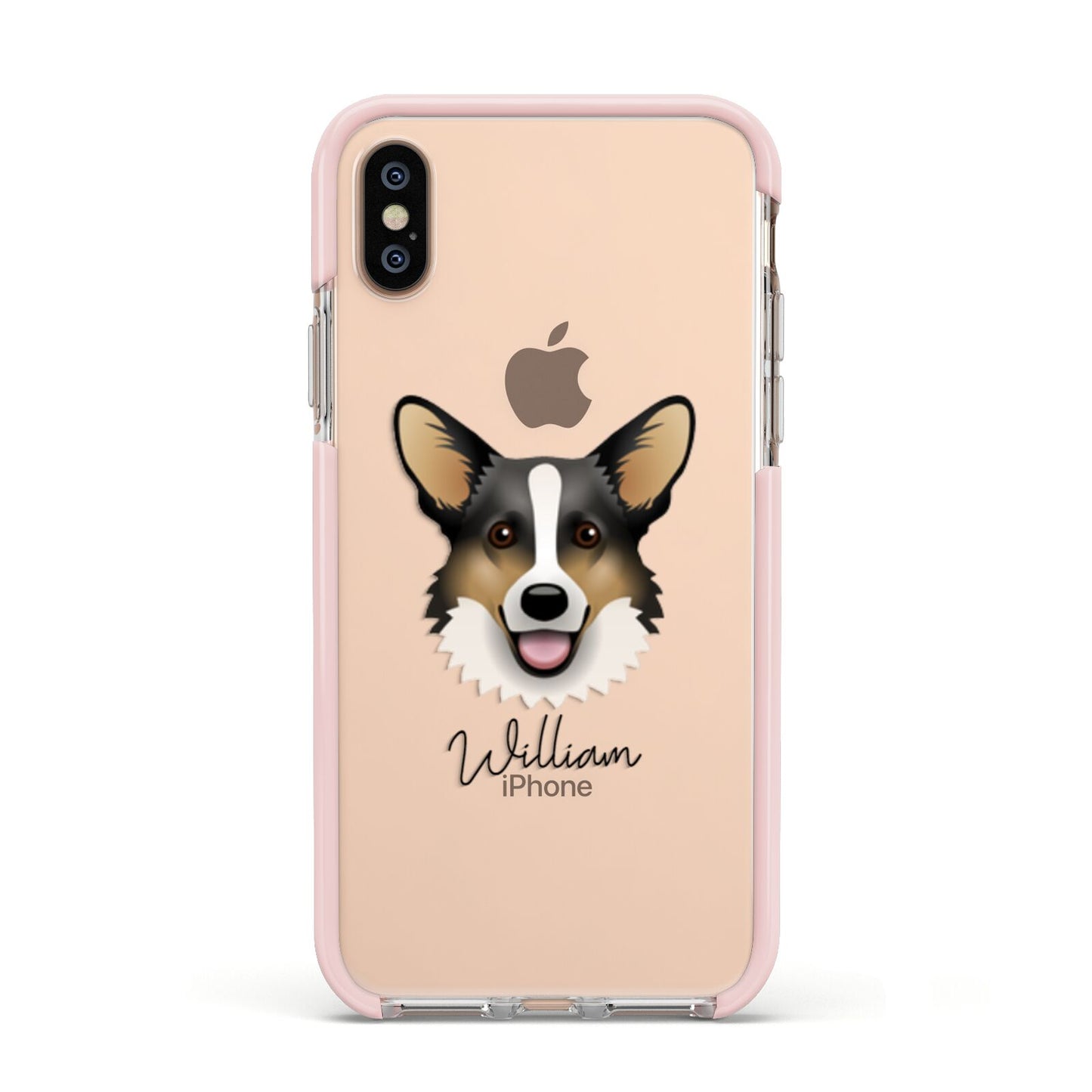Cardigan Welsh Corgi Personalised Apple iPhone Xs Impact Case Pink Edge on Gold Phone