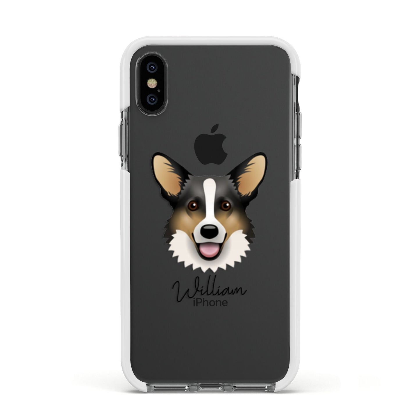Cardigan Welsh Corgi Personalised Apple iPhone Xs Impact Case White Edge on Black Phone