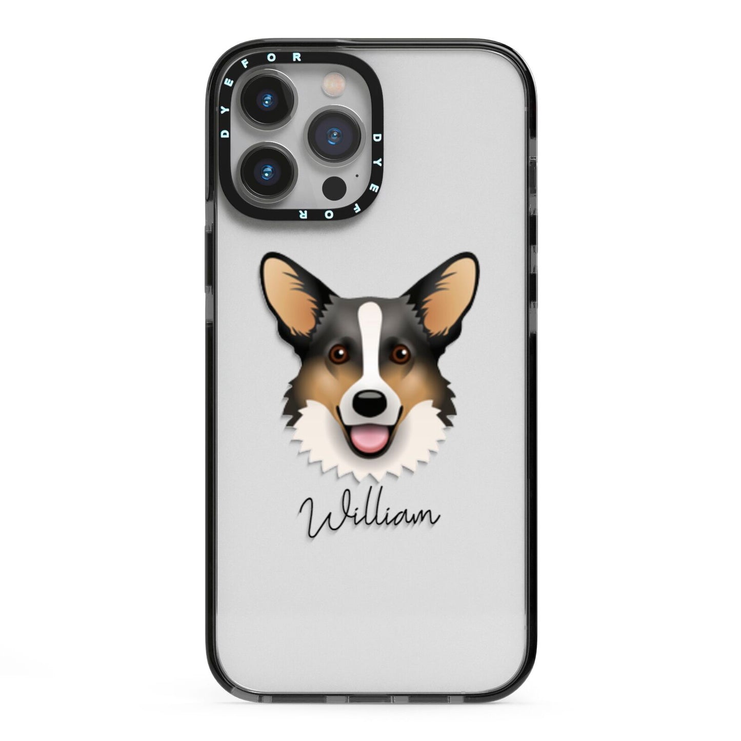 Cardigan Welsh Corgi Personalised iPhone 13 Pro Max Black Impact Case on Silver phone