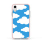 Cartoon Clouds and Blue Sky Apple iPhone XR Impact Case Pink Edge on Silver Phone