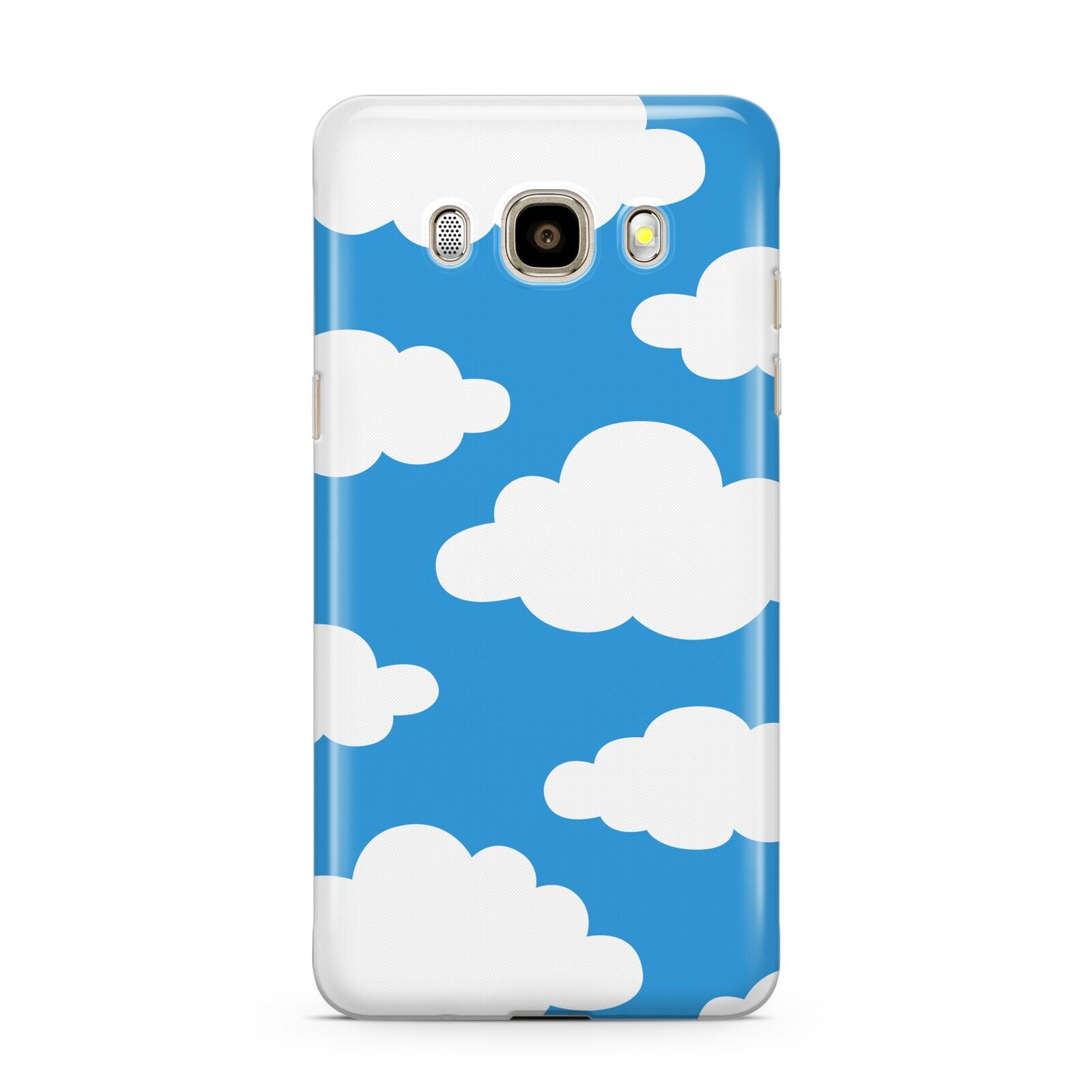 Cartoon Clouds and Blue Sky Samsung Galaxy J7 2016 Case on gold phone