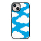 Cartoon Clouds and Blue Sky iPhone 14 Black Impact Case on Silver phone