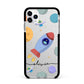 Cartoon Space Artwork with Name Apple iPhone 11 Pro Max in Silver with Black Impact Case