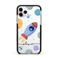 Cartoon Space Artwork with Name Apple iPhone 11 Pro in Silver with Black Impact Case