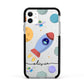 Cartoon Space Artwork with Name Apple iPhone 11 in White with Black Impact Case