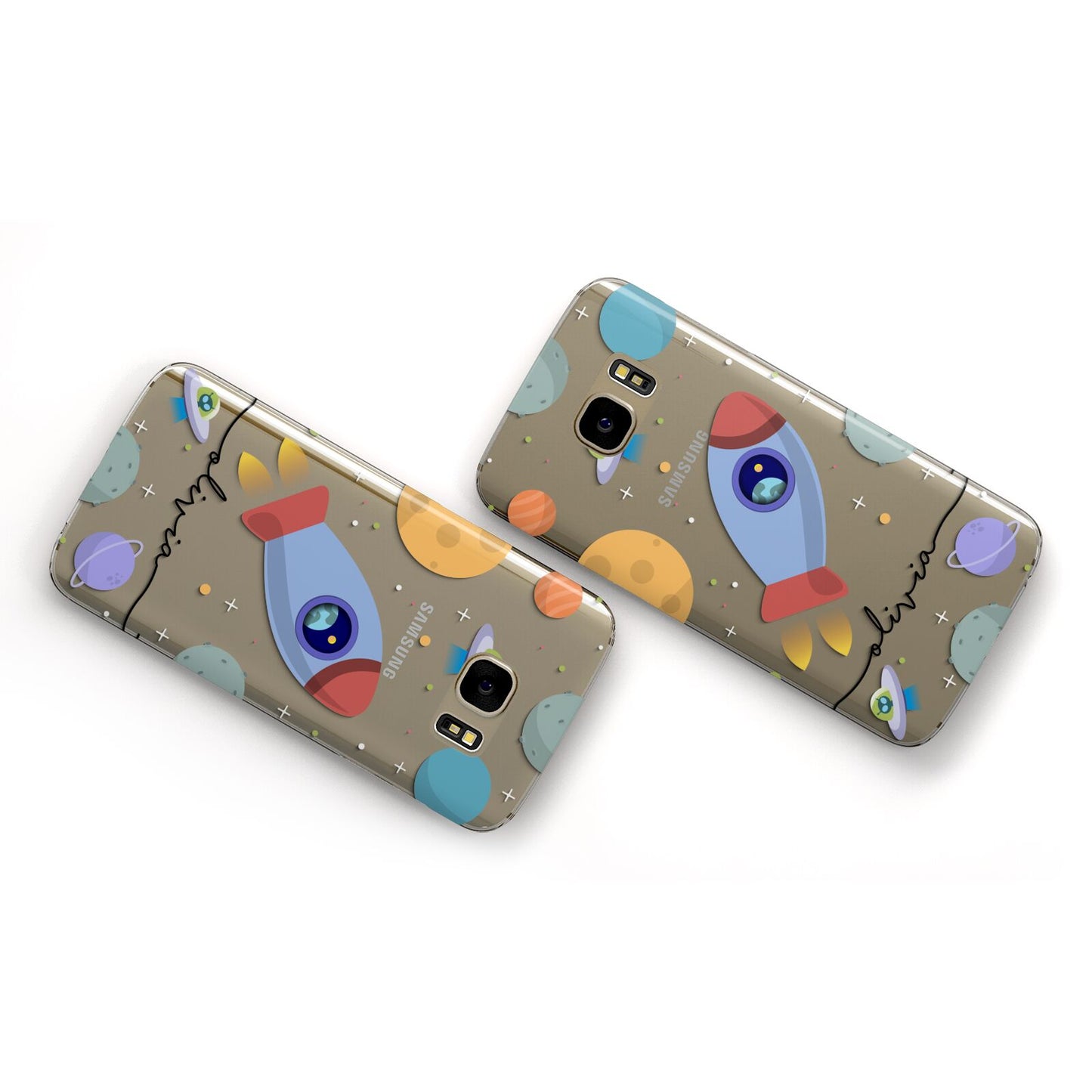Cartoon Space Artwork with Name Samsung Galaxy Case Flat Overview