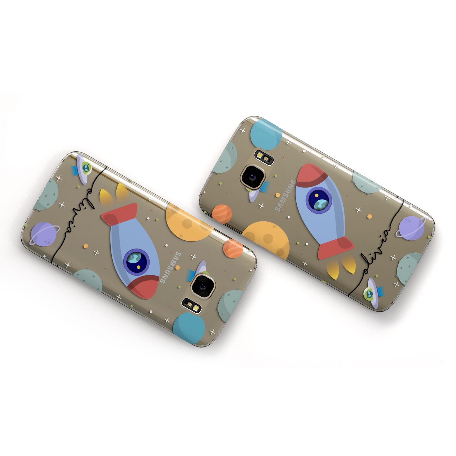Cartoon Space Artwork with Name Samsung Galaxy Case Flat Overview