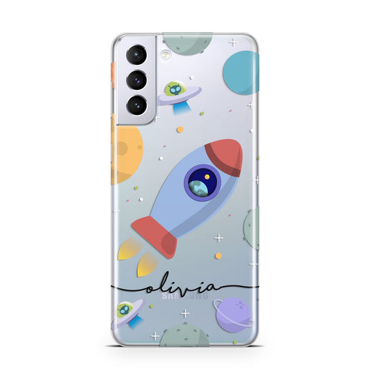 Cartoon Space Artwork with Name Samsung S21 Plus Phone Case