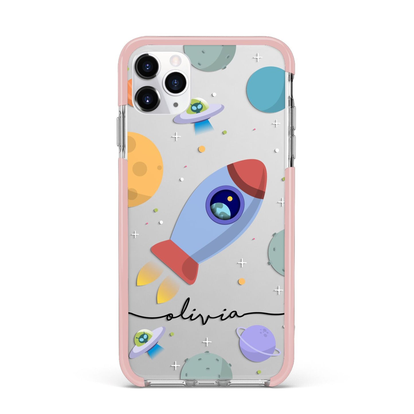 Cartoon Space Artwork with Name iPhone 11 Pro Max Impact Pink Edge Case