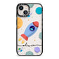 Cartoon Space Artwork with Name iPhone 13 Black Impact Case on Silver phone
