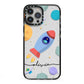 Cartoon Space Artwork with Name iPhone 13 Pro Max Black Impact Case on Silver phone