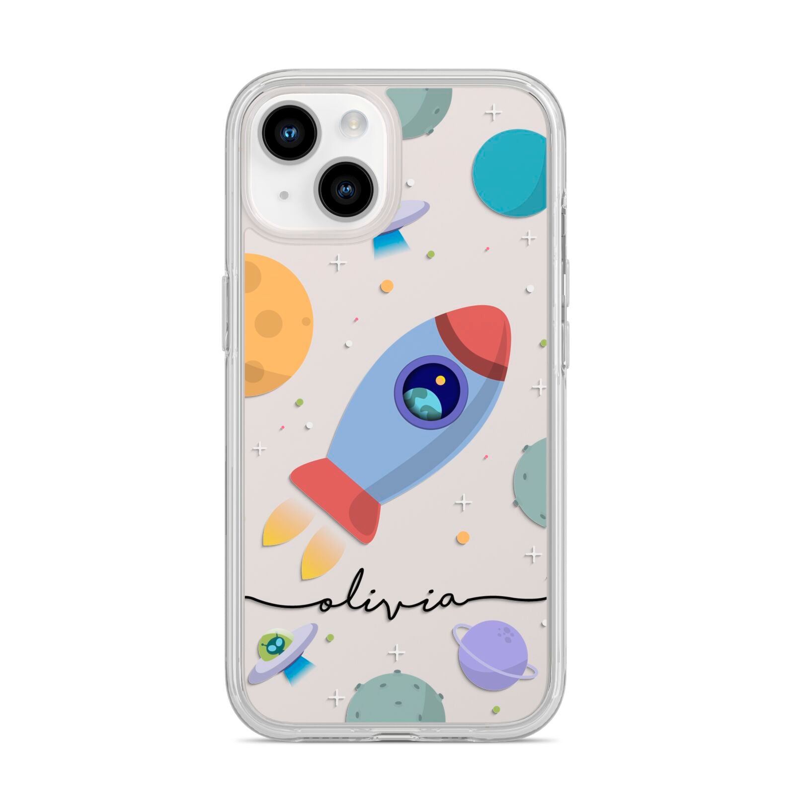 Cartoon Space Artwork with Name iPhone 14 Clear Tough Case Starlight