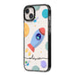 Cartoon Space Artwork with Name iPhone 14 Plus Black Impact Case Side Angle on Silver phone