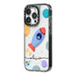 Cartoon Space Artwork with Name iPhone 14 Pro Black Impact Case Side Angle on Silver phone