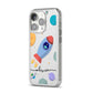 Cartoon Space Artwork with Name iPhone 14 Pro Clear Tough Case Silver Angled Image