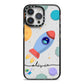 Cartoon Space Artwork with Name iPhone 14 Pro Max Black Impact Case on Silver phone