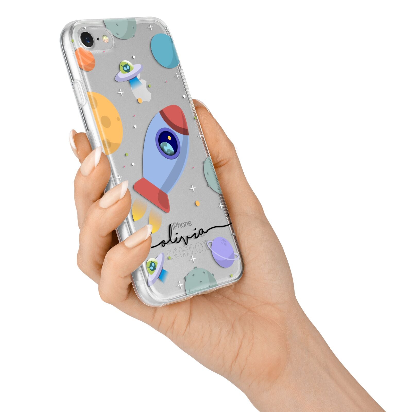Cartoon Space Artwork with Name iPhone 7 Bumper Case on Silver iPhone Alternative Image