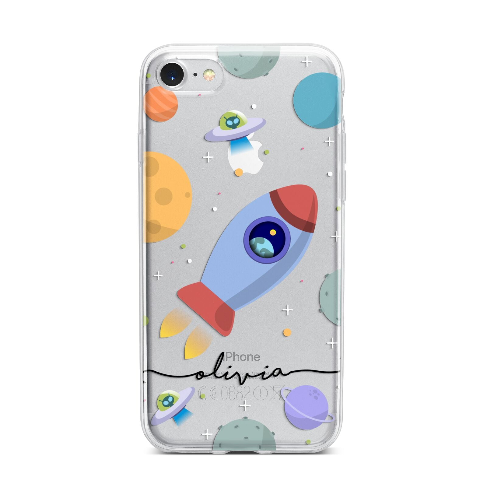 Cartoon Space Artwork with Name iPhone 7 Bumper Case on Silver iPhone