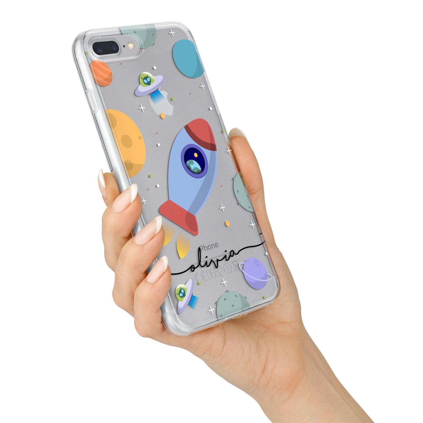 Cartoon Space Artwork with Name iPhone 7 Plus Bumper Case on Silver iPhone Alternative Image