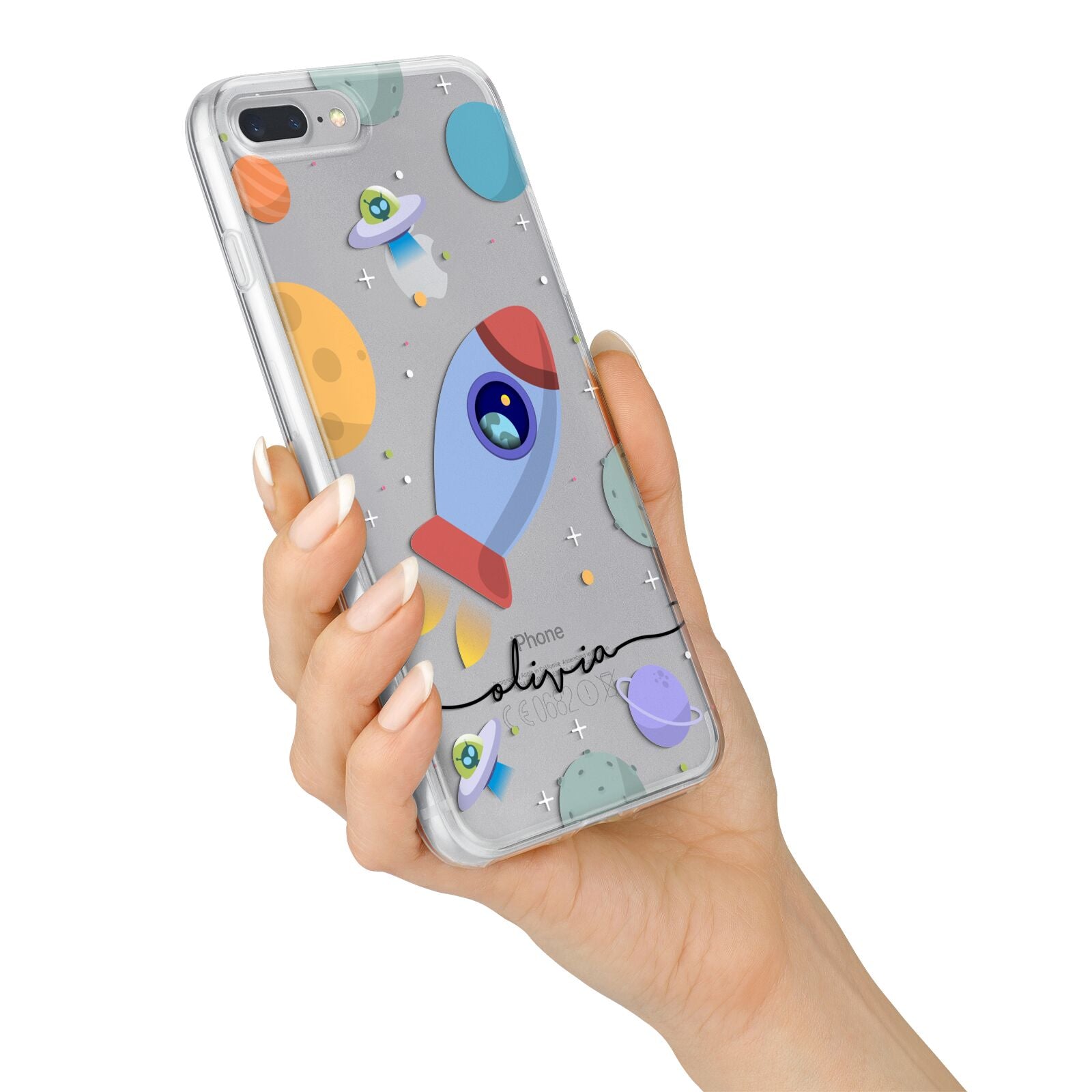 Cartoon Space Artwork with Name iPhone 7 Plus Bumper Case on Silver iPhone Alternative Image