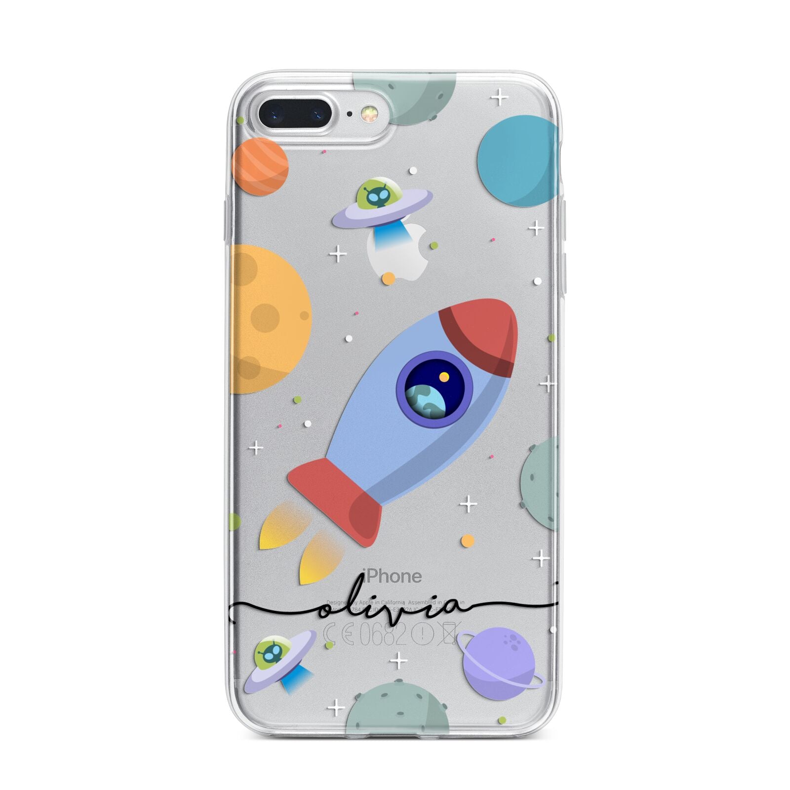 Cartoon Space Artwork with Name iPhone 7 Plus Bumper Case on Silver iPhone