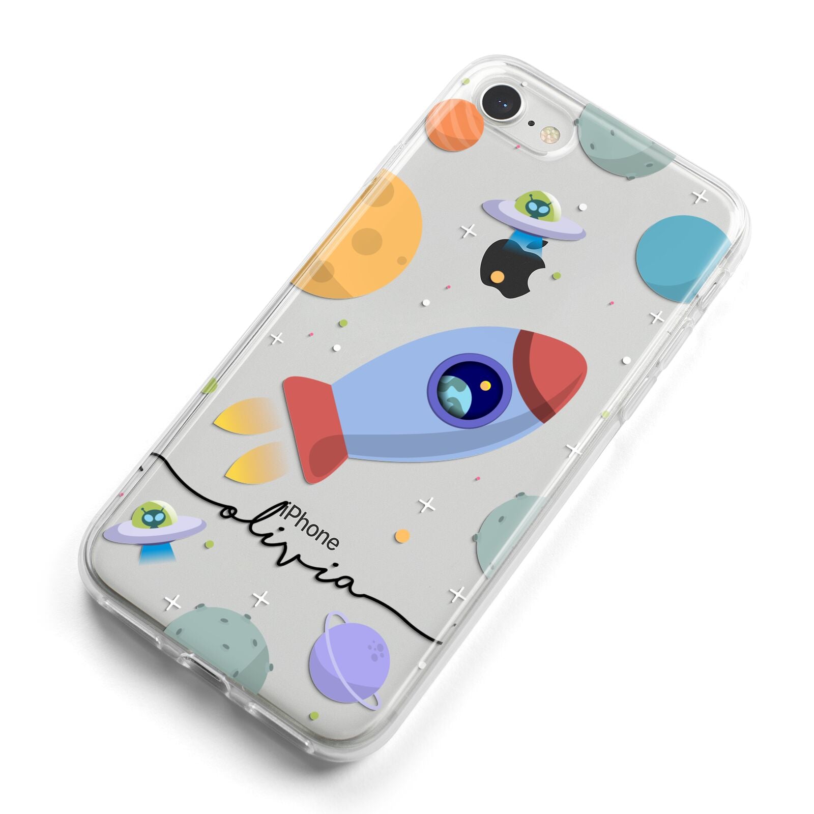Cartoon Space Artwork with Name iPhone 8 Bumper Case on Silver iPhone Alternative Image