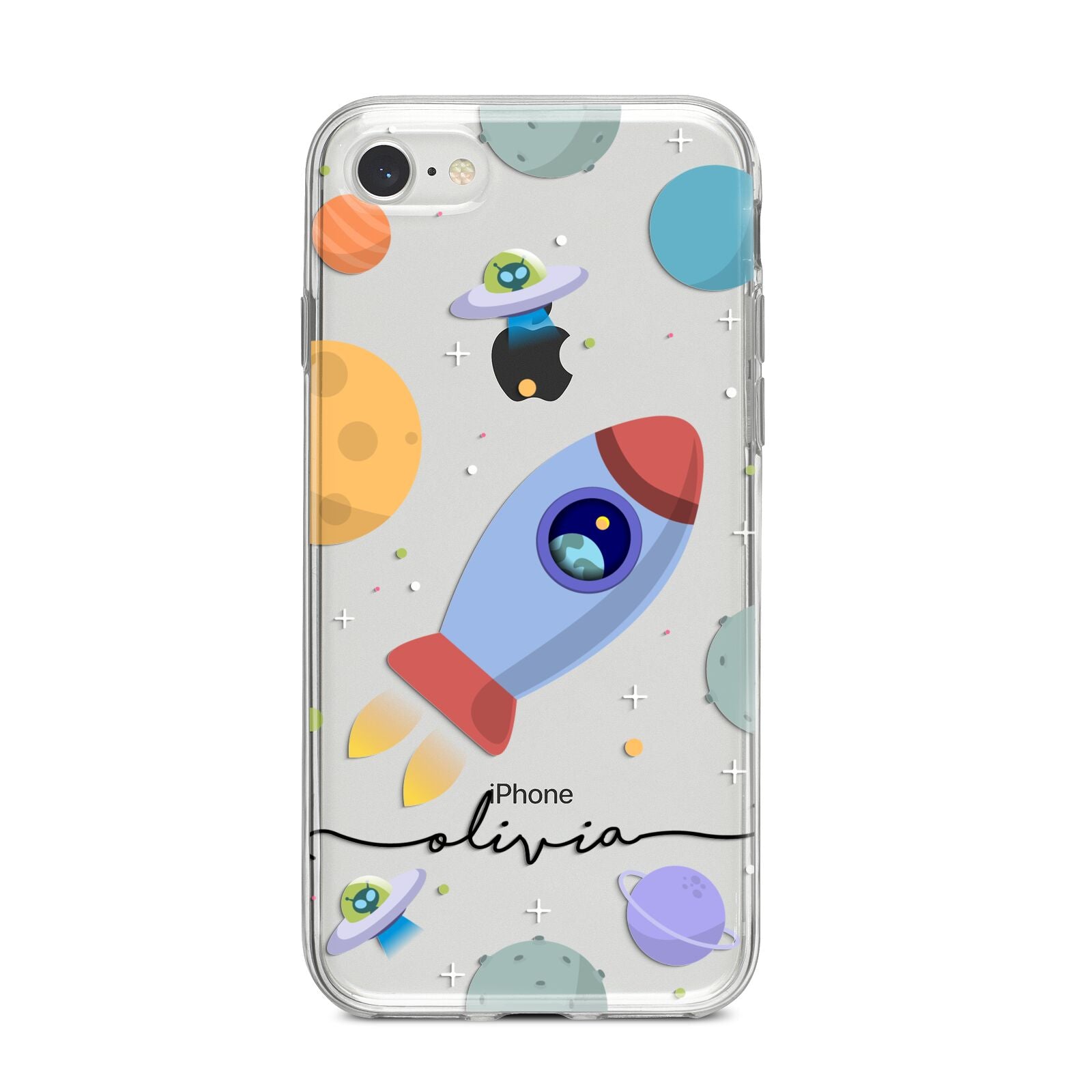 Cartoon Space Artwork with Name iPhone 8 Bumper Case on Silver iPhone