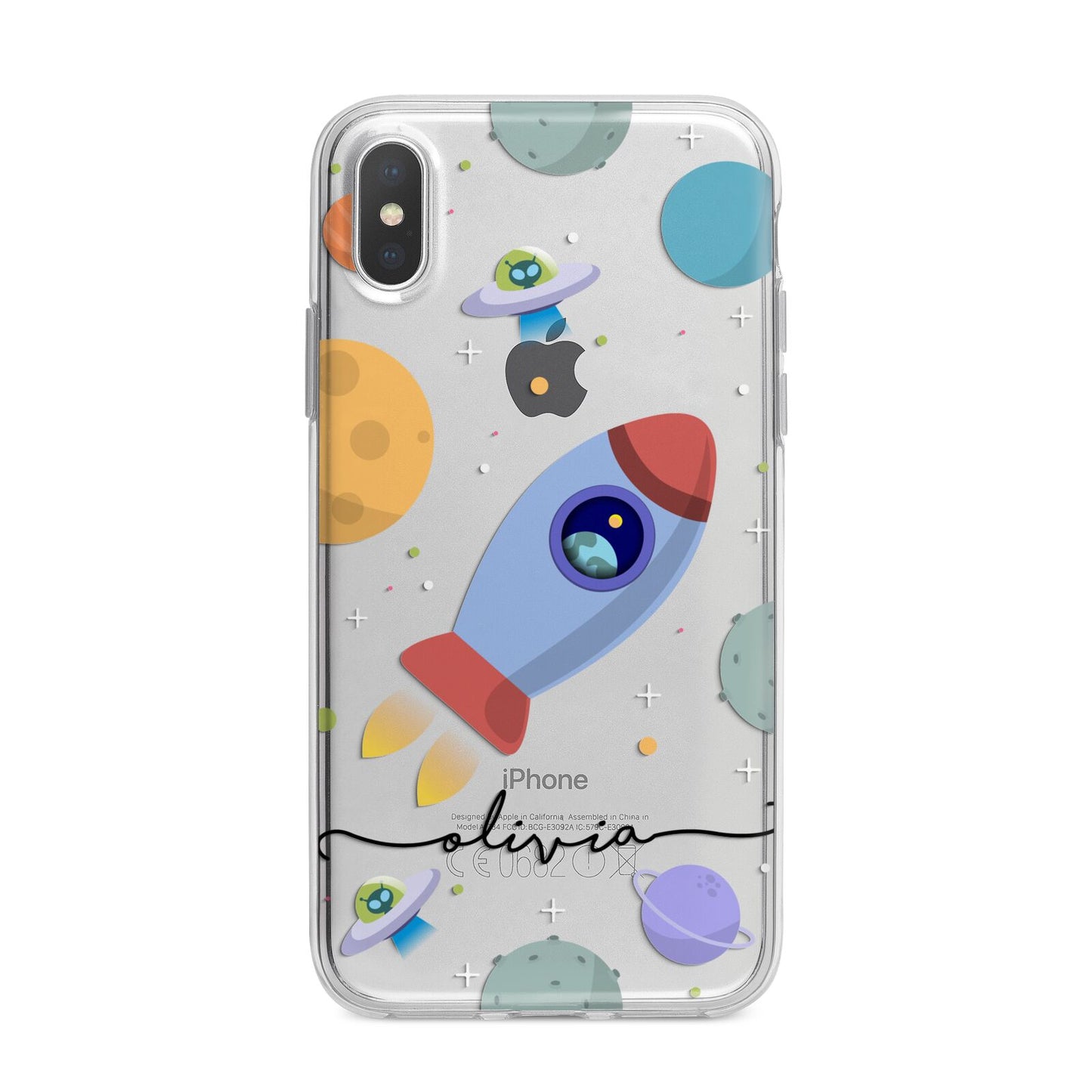 Cartoon Space Artwork with Name iPhone X Bumper Case on Silver iPhone Alternative Image 1