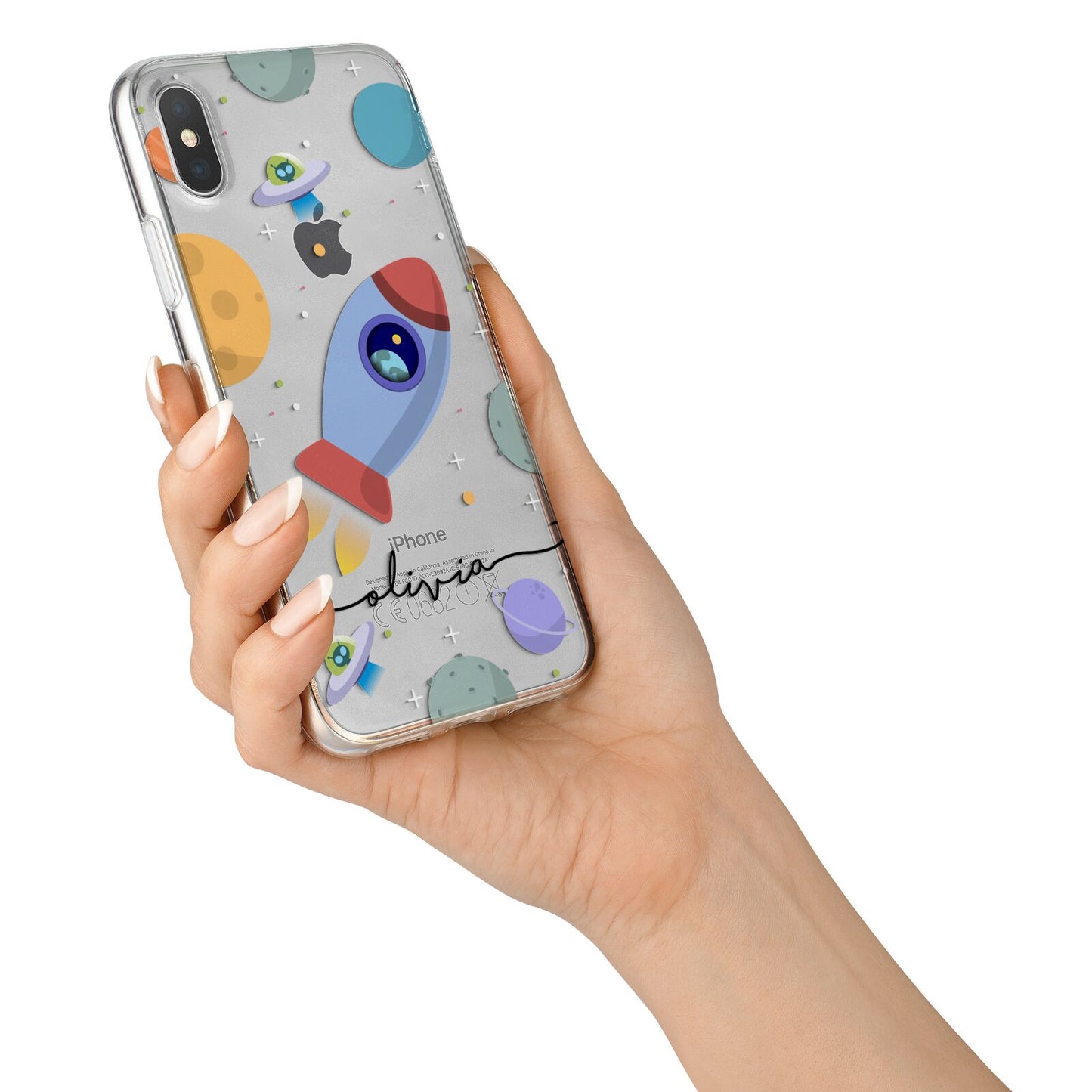 Cartoon Space Artwork with Name iPhone X Bumper Case on Silver iPhone Alternative Image 2