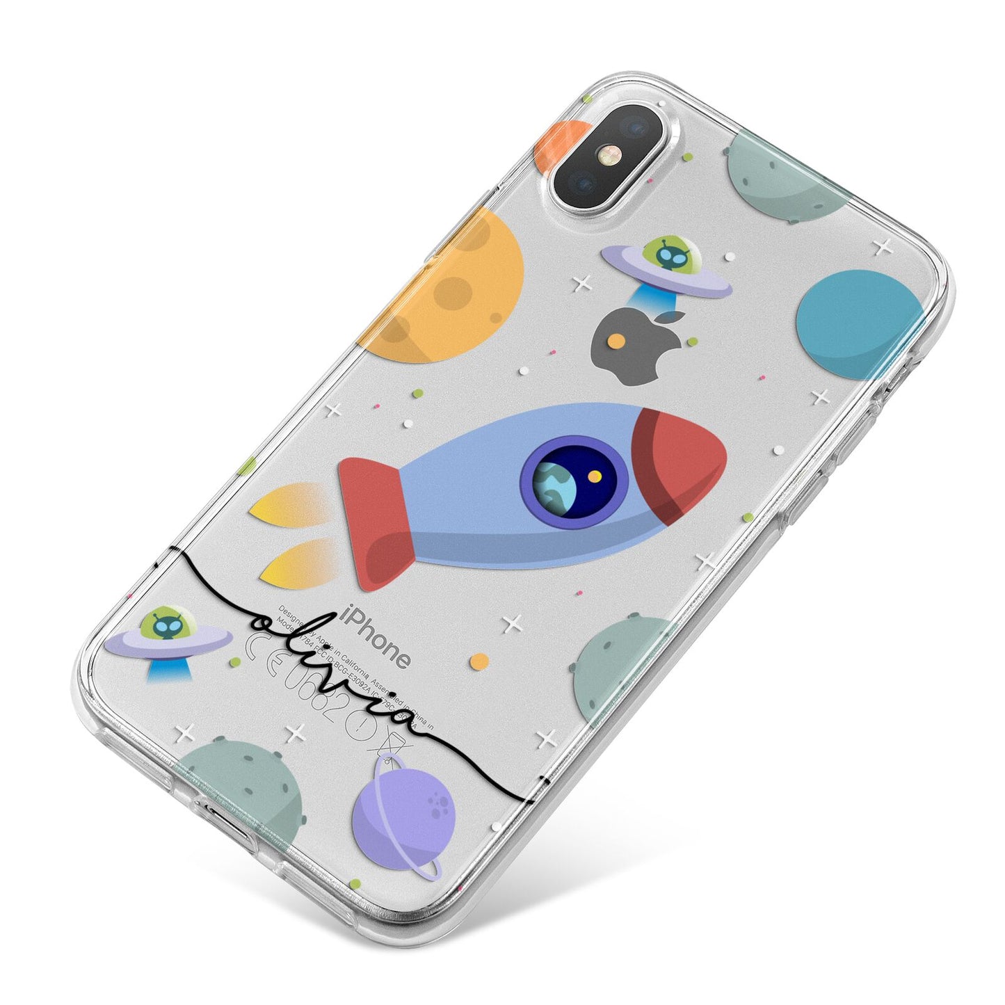 Cartoon Space Artwork with Name iPhone X Bumper Case on Silver iPhone