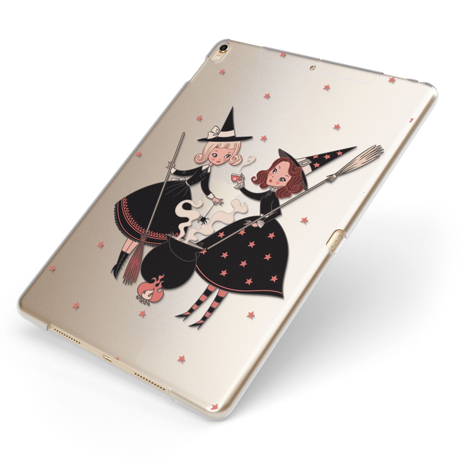 Cartoon Witch Girls Apple iPad Case on Gold iPad Side View