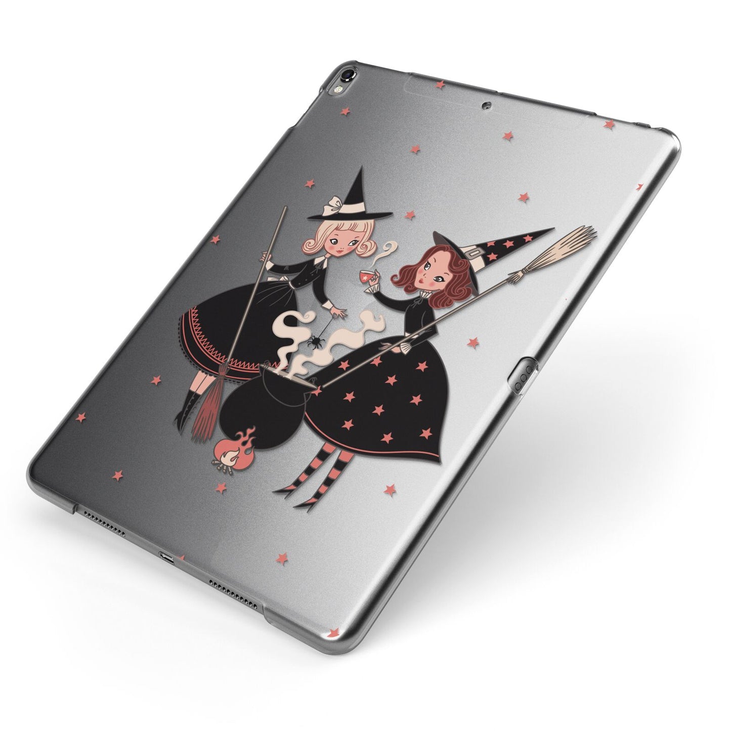 Cartoon Witch Girls Apple iPad Case on Grey iPad Side View