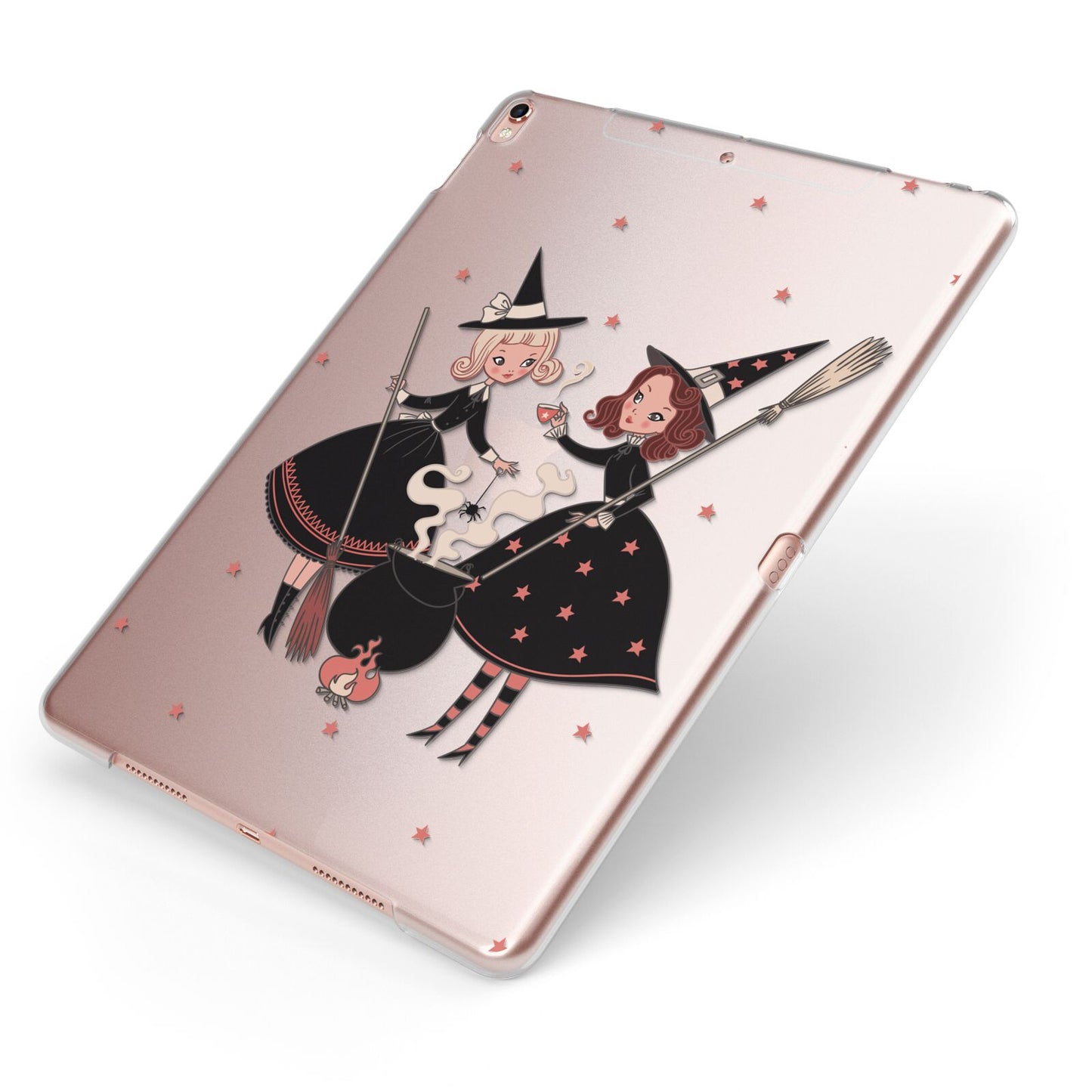 Cartoon Witch Girls Apple iPad Case on Rose Gold iPad Side View