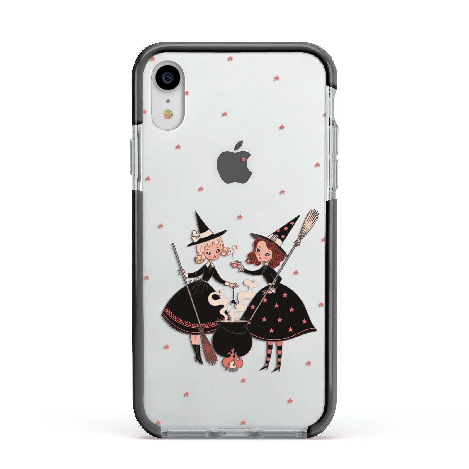 Cartoon Witch Girls Apple iPhone XR Impact Case Black Edge on Silver Phone