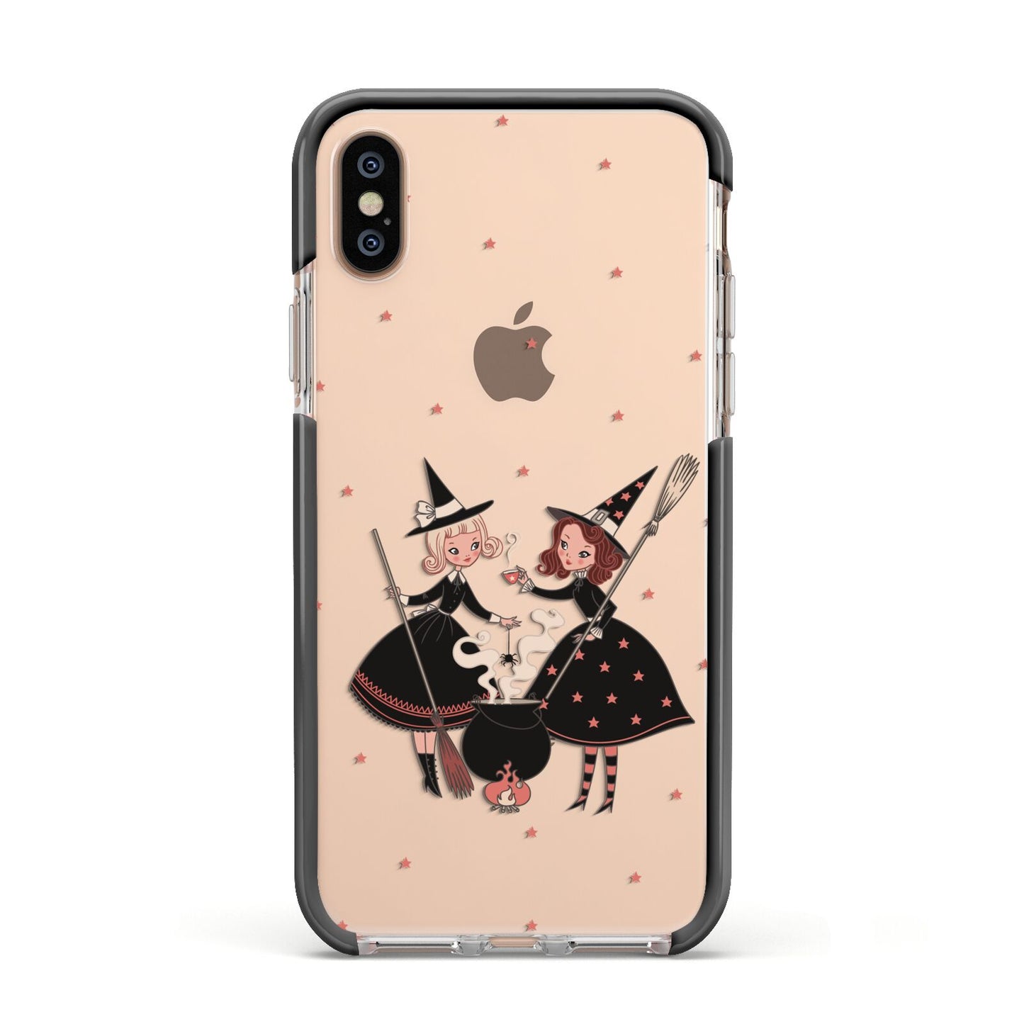 Cartoon Witch Girls Apple iPhone Xs Impact Case Black Edge on Gold Phone