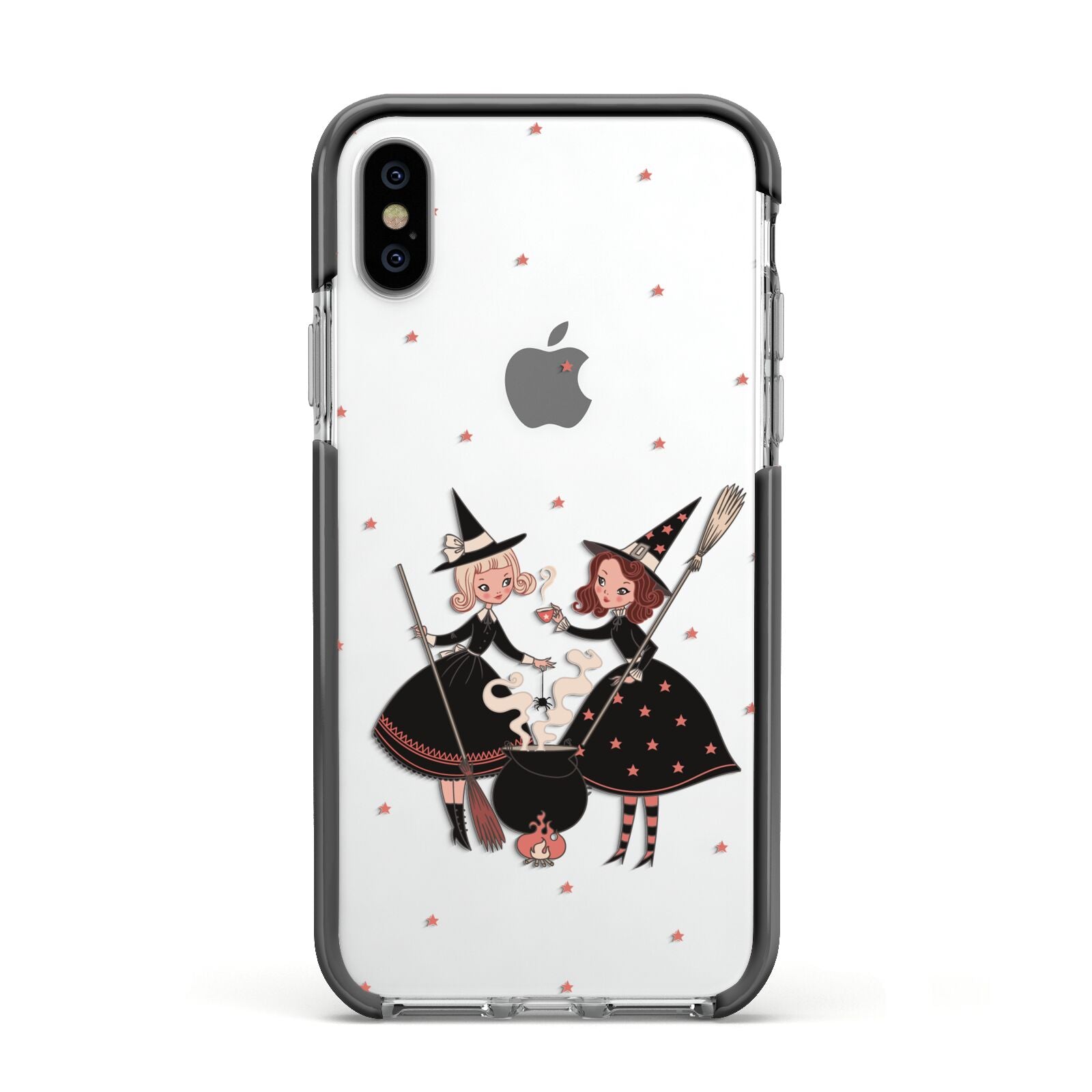 Cartoon Witch Girls Apple iPhone Xs Impact Case Black Edge on Silver Phone