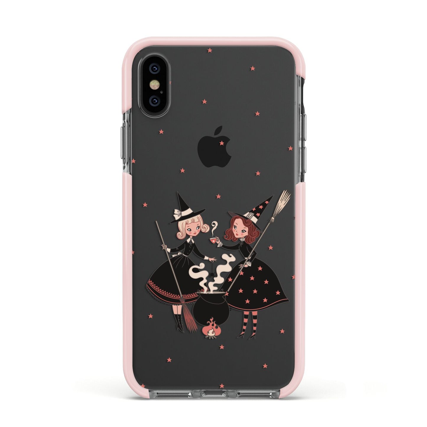 Cartoon Witch Girls Apple iPhone Xs Impact Case Pink Edge on Black Phone