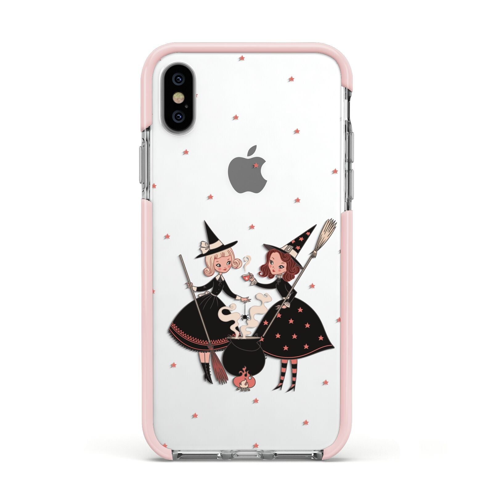 Cartoon Witch Girls Apple iPhone Xs Impact Case Pink Edge on Silver Phone
