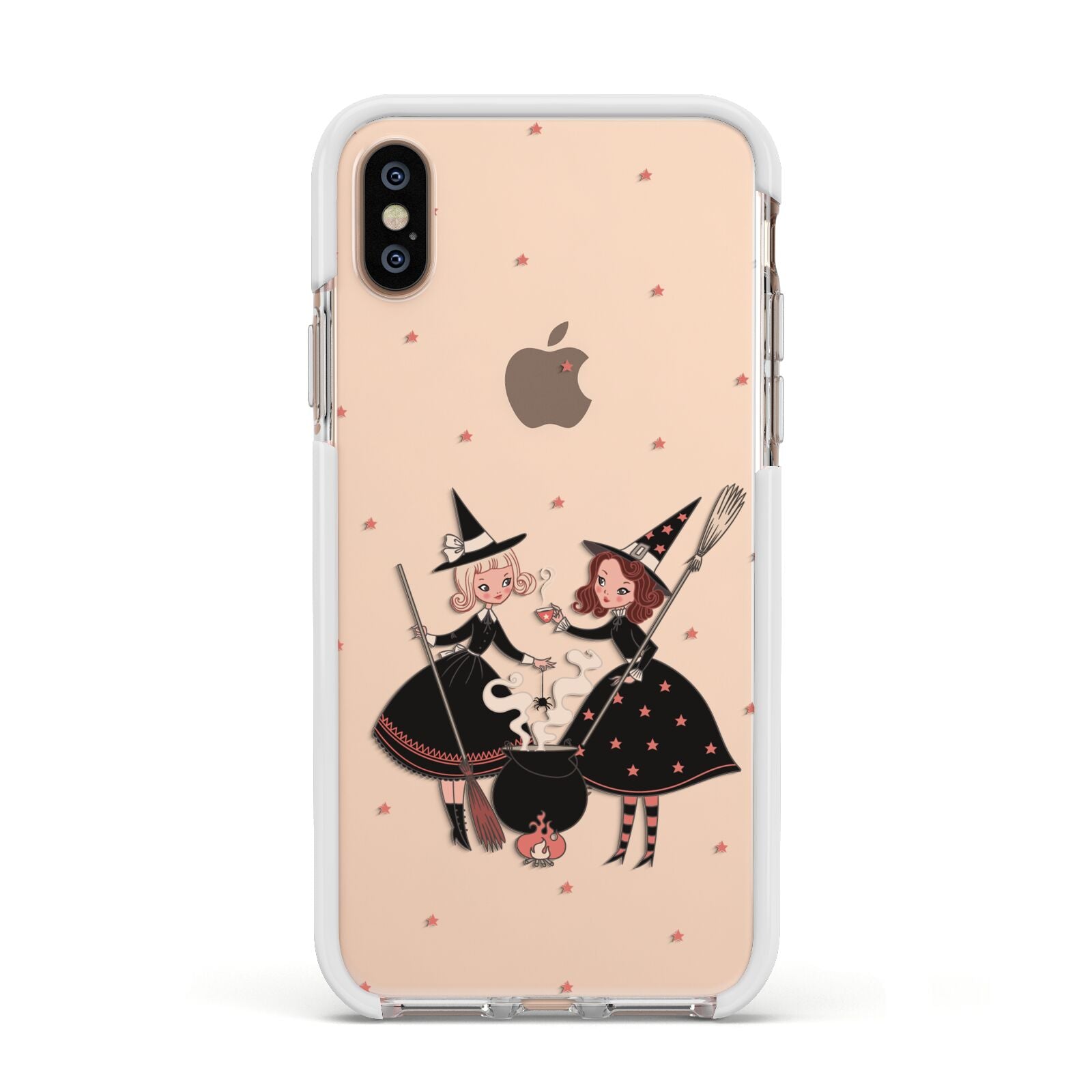 Cartoon Witch Girls Apple iPhone Xs Impact Case White Edge on Gold Phone