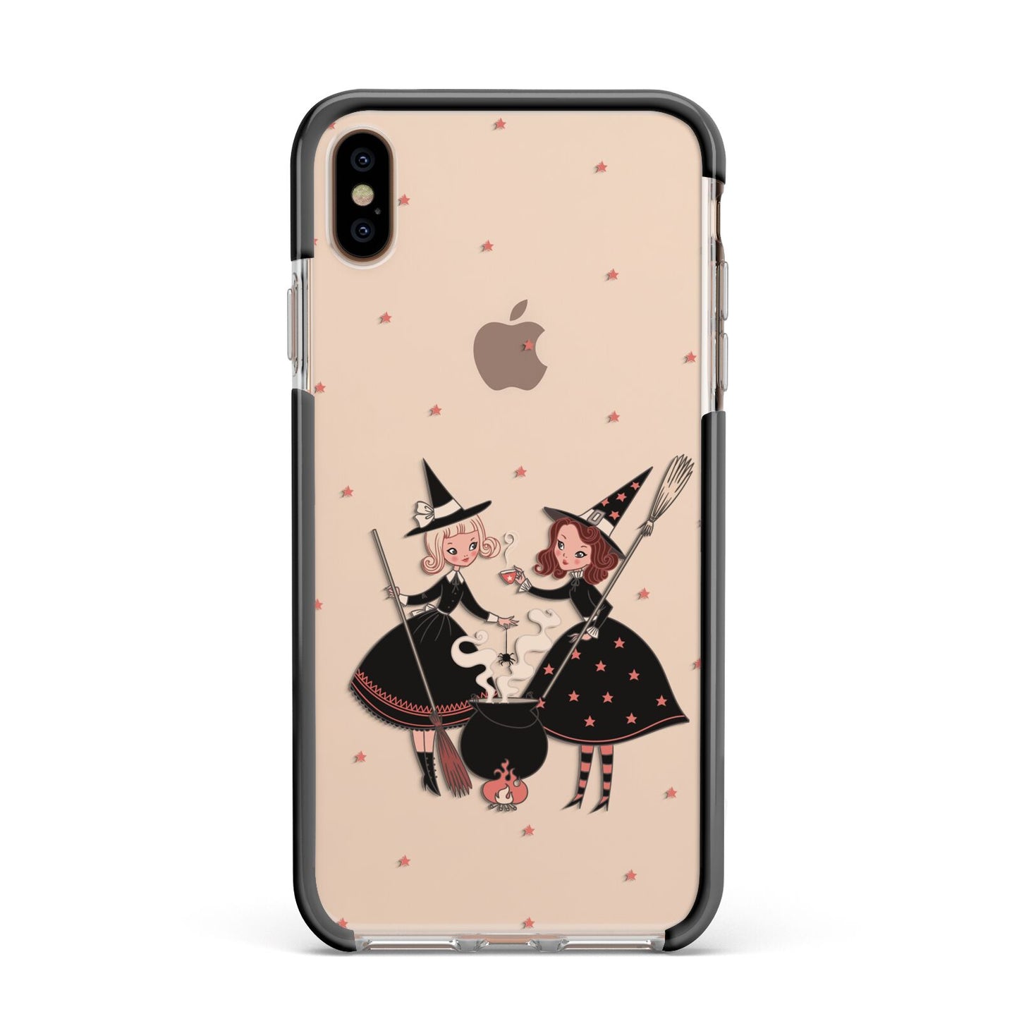 Cartoon Witch Girls Apple iPhone Xs Max Impact Case Black Edge on Gold Phone
