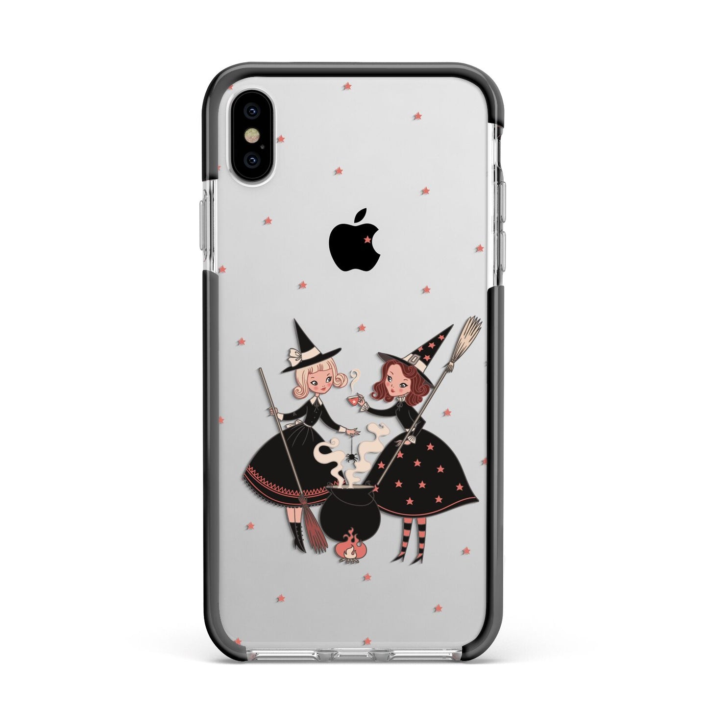 Cartoon Witch Girls Apple iPhone Xs Max Impact Case Black Edge on Silver Phone