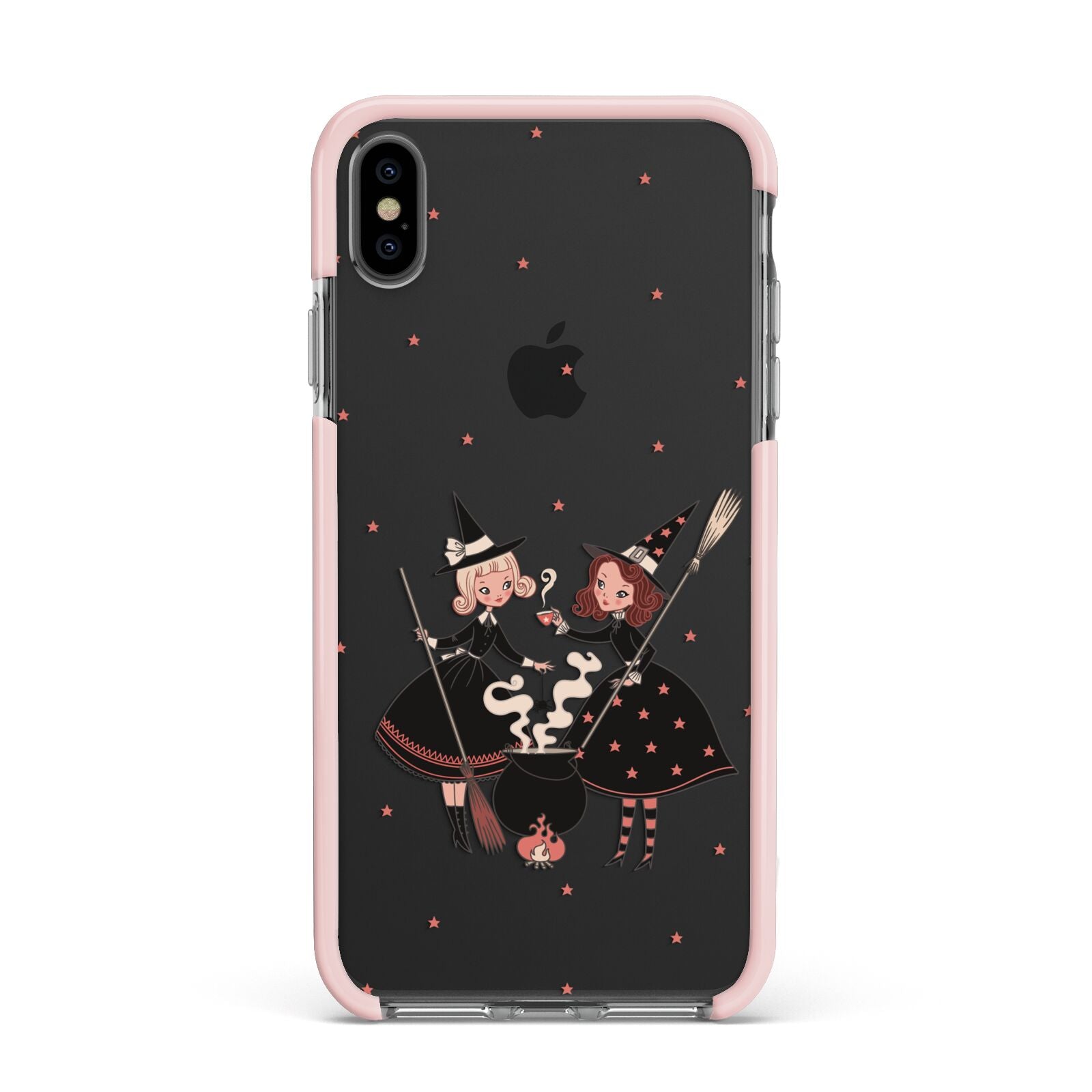 Cartoon Witch Girls Apple iPhone Xs Max Impact Case Pink Edge on Black Phone