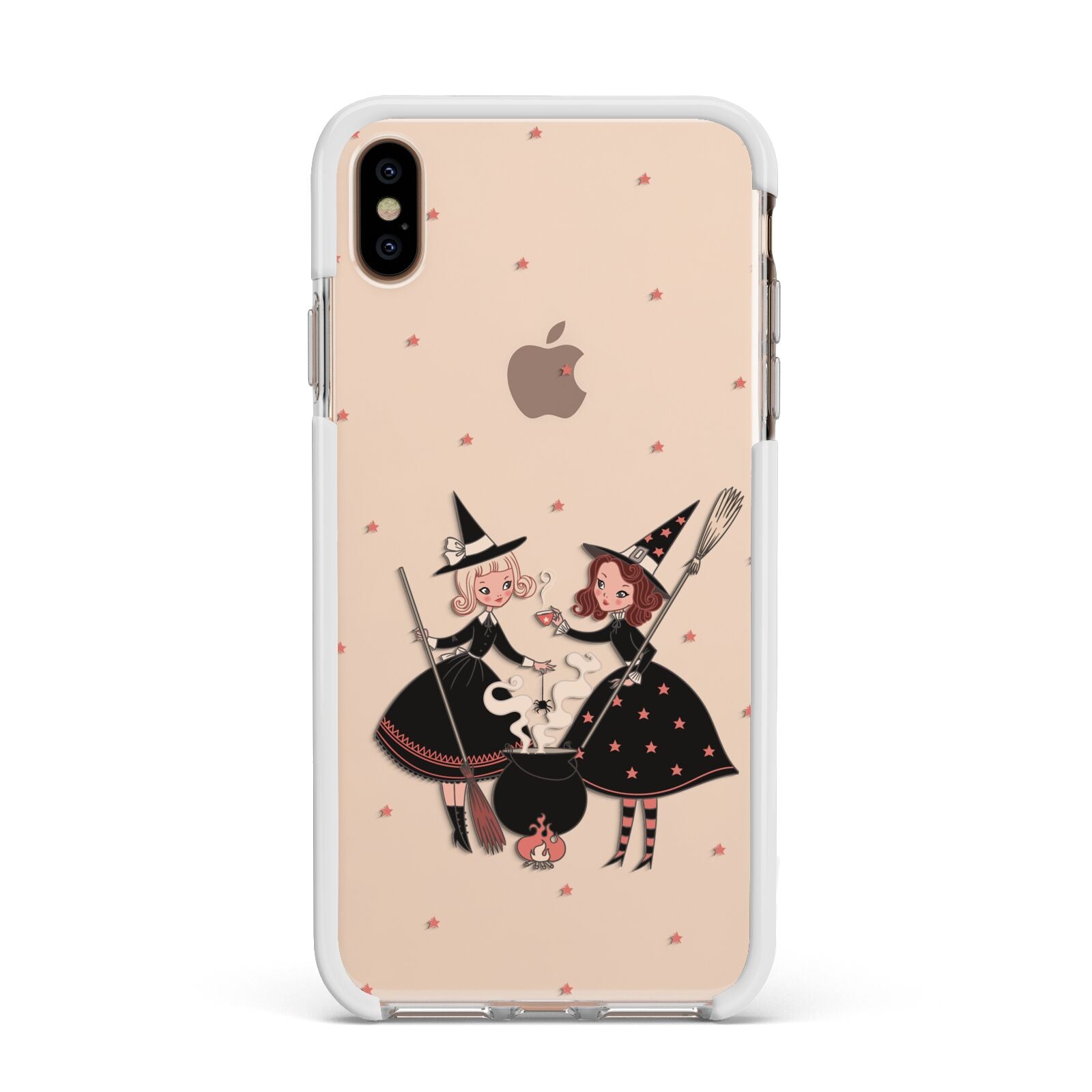 Cartoon Witch Girls Apple iPhone Xs Max Impact Case White Edge on Gold Phone